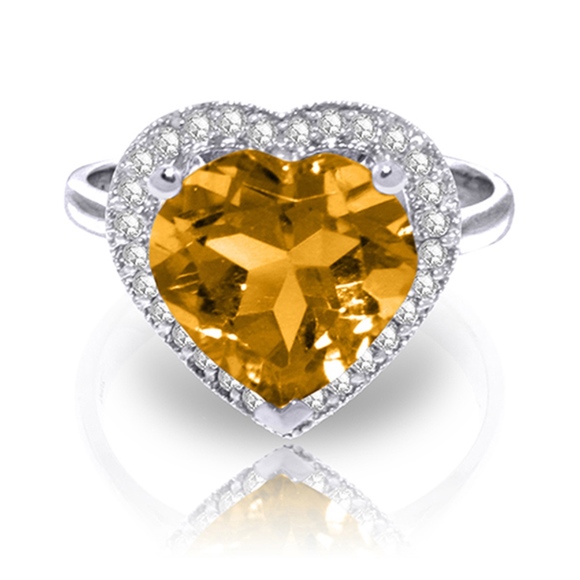 SOLID GOLD RING WITH DIAMONDS & HEART CITRINE